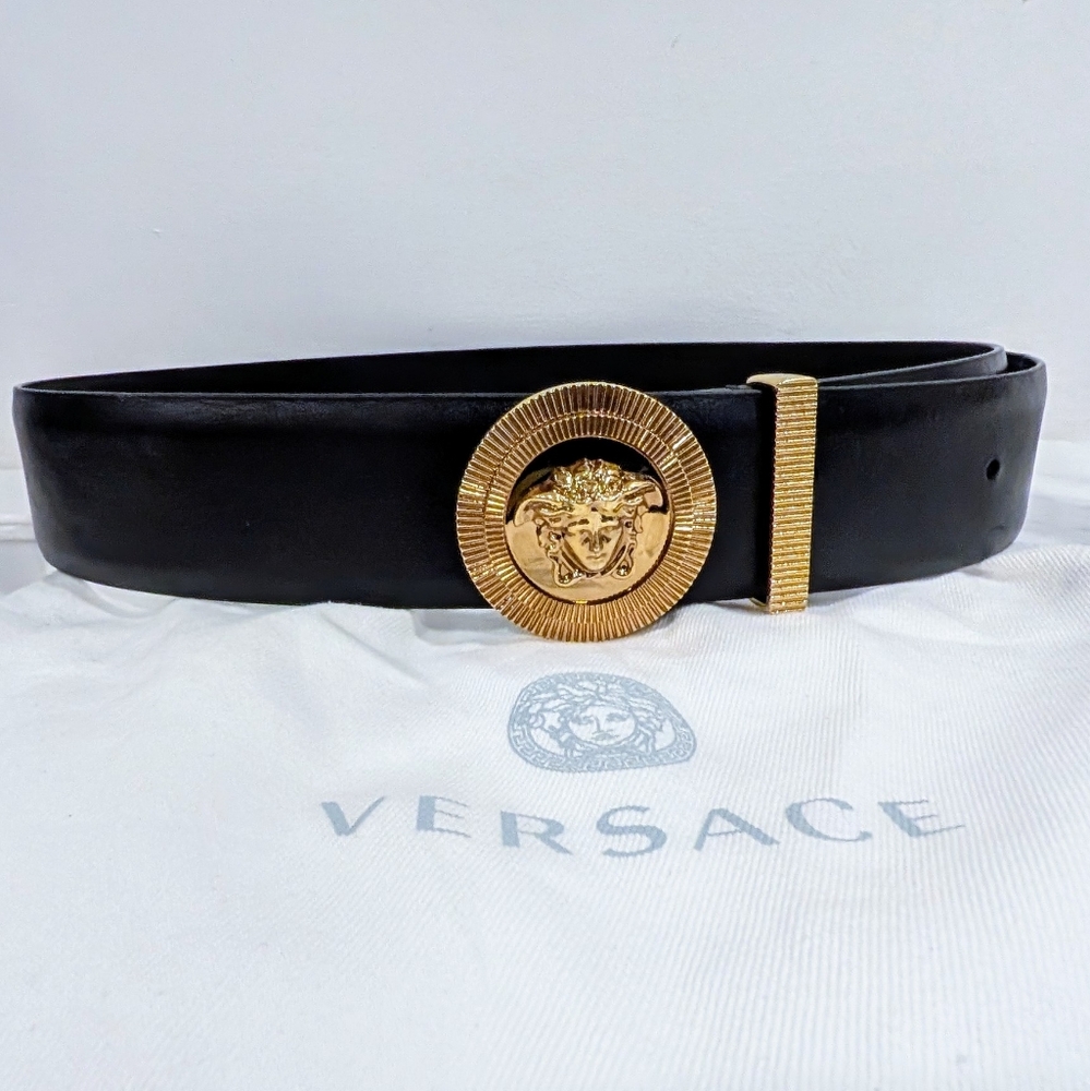 Versace Black and Gold Medusa Belt